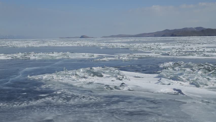 Snow-covered ice of Lake Baikal
