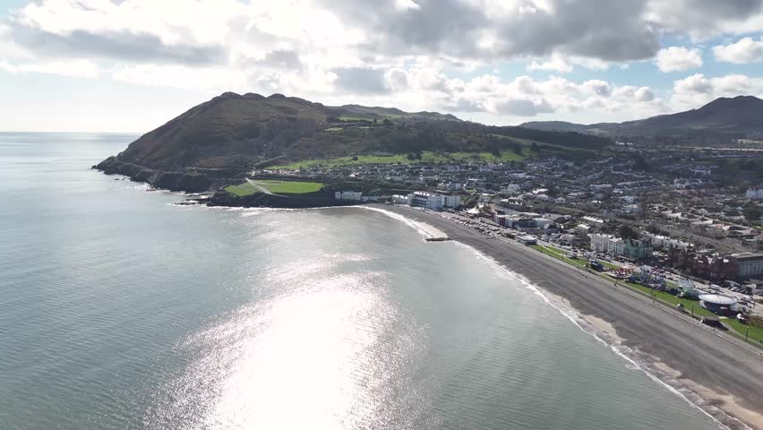 Drone of Bray Town with Bray Head scenic spot. Popular trip destination in Ireland.