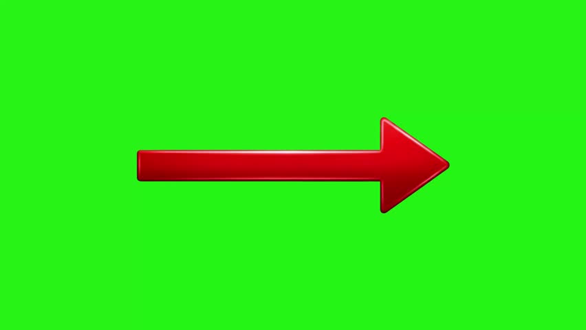 3D red arrow pointing horizontally animation on green screen background for overlay and motion graphics use