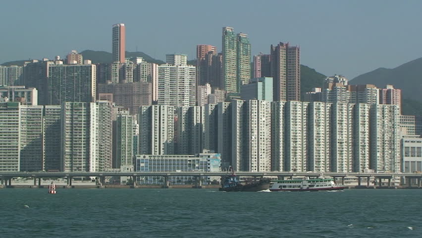 View of Hong Kong island with ships