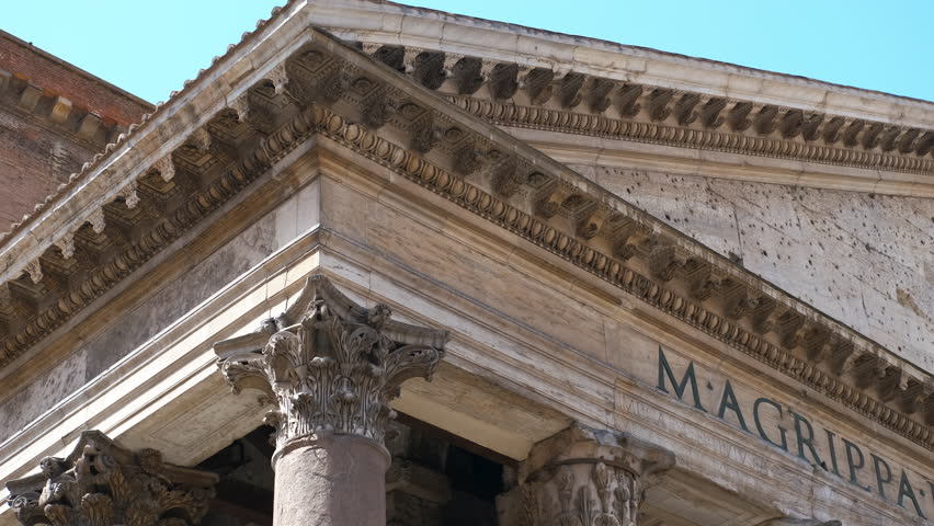 Ancient pantheon temple facade in rome. Majestic view of the pantheon