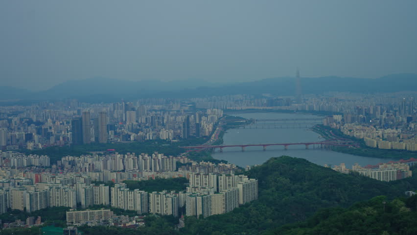 Sunset cityscape of Seoul from Namsan Tower viewpoint
