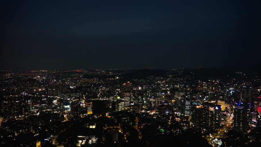 South Korea Seoul city lights at night panoramic skyline