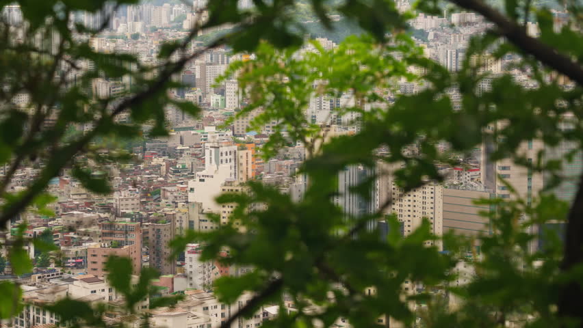 Dense Seoul cityscape with apartments and commercial buildings