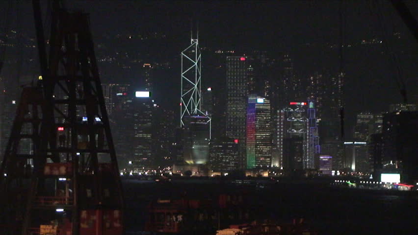 View of Hong Kong skyscrapers at night