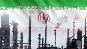 Industrial oil refineries, the Iranian flag, and market data illustrate the extraction, production, and global influence of the energy sector. - Powered by Shutterstock - Get 15% off with code: PIKWIZARD15