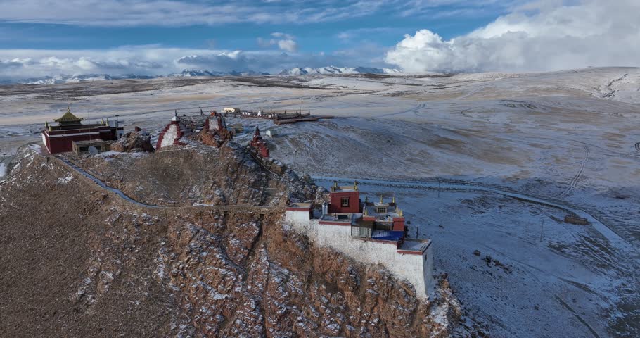 Ancient temple on a hill top in Tibet, China	