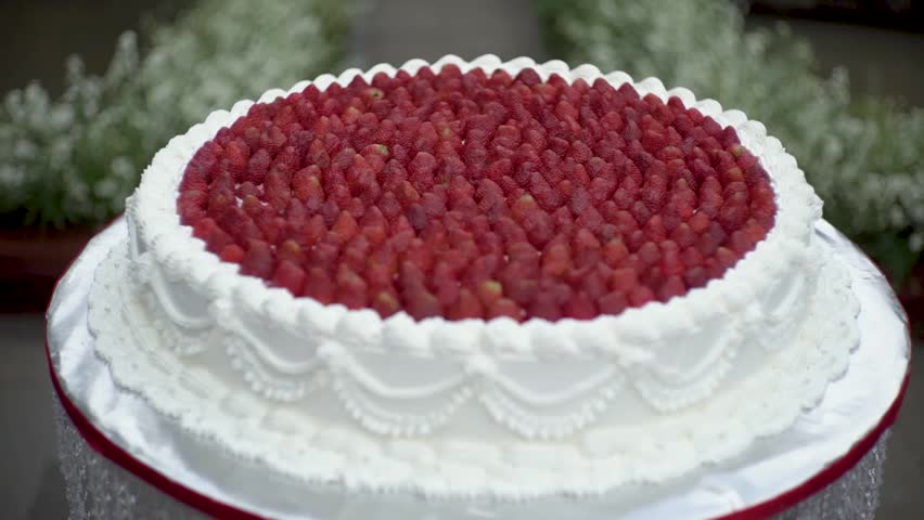 Strawberry Cake With Cream Decoration Celebration Dessert