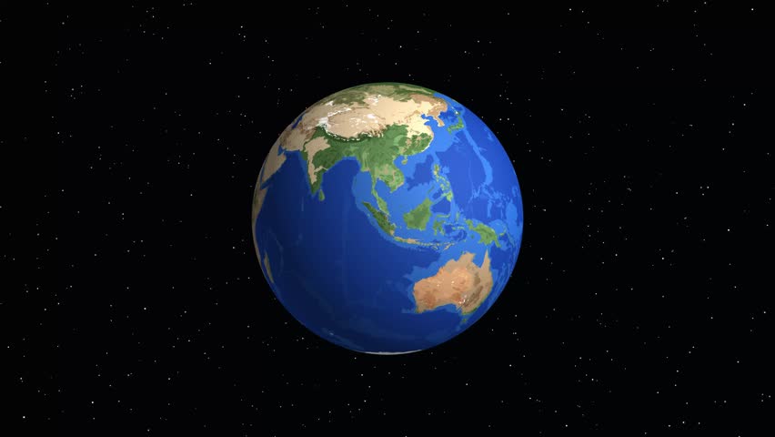 Digital animation zooms from a rotating Earth into a detailed map of the Persian Gulf