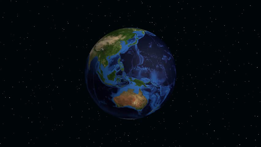 Digital animation zooms from deep space into a detailed view of Dhaka, Bangladesh on Earth