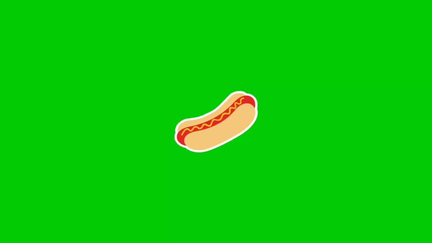Delicious hotdog animation with a mouthwatering look, rich colors, and juicy details—perfect for food content, ads, and modern creative projects. Animation, green screen background.