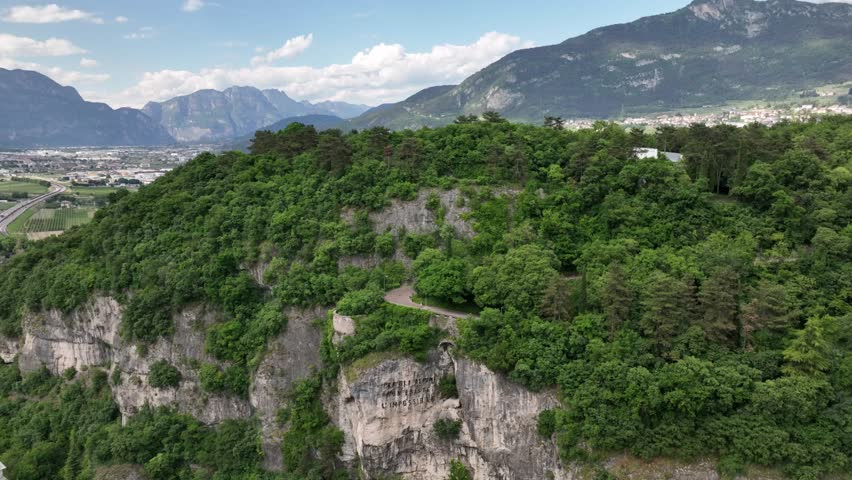 Aerial drone view of Trento , Italy
