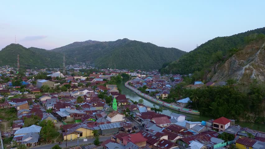 Aerial View of a Town by a River