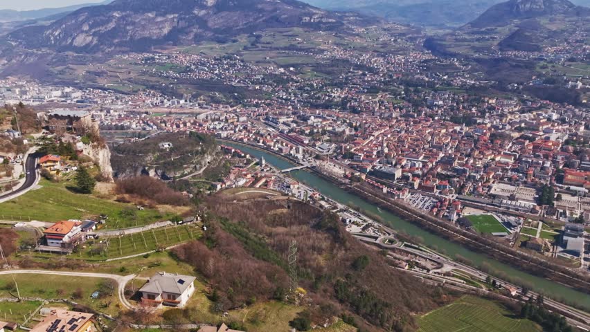Aerial drone view of Trento , Italy