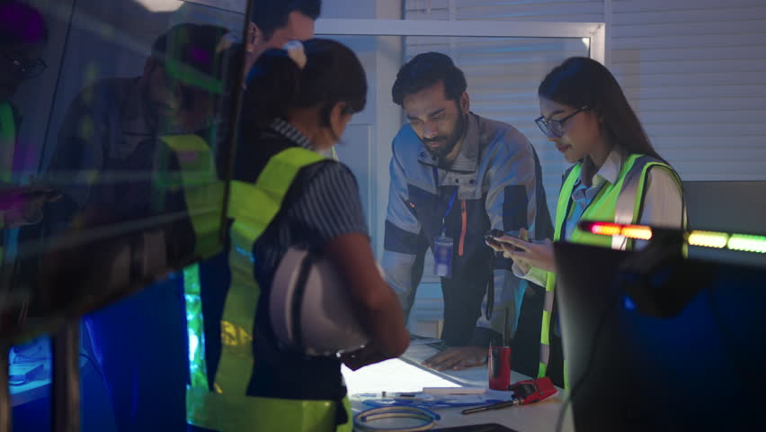Group of programmers are brainstorming and working at the office. Business, technology.