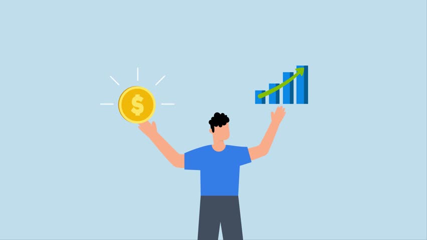 Value stock vs growth stock, 4k animation of businessman is evaluating the difference between value and growth stocks that he holds.