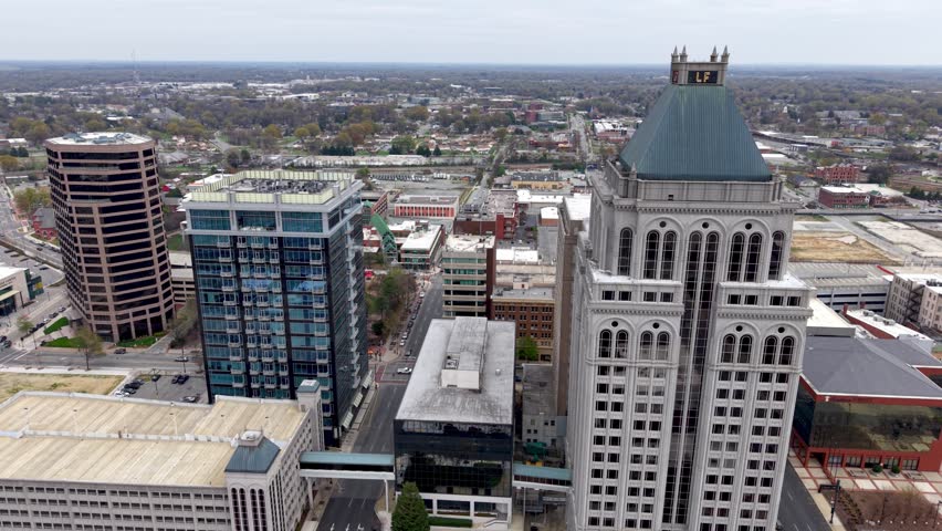 aerial of skyscrapers in Greensboro NC