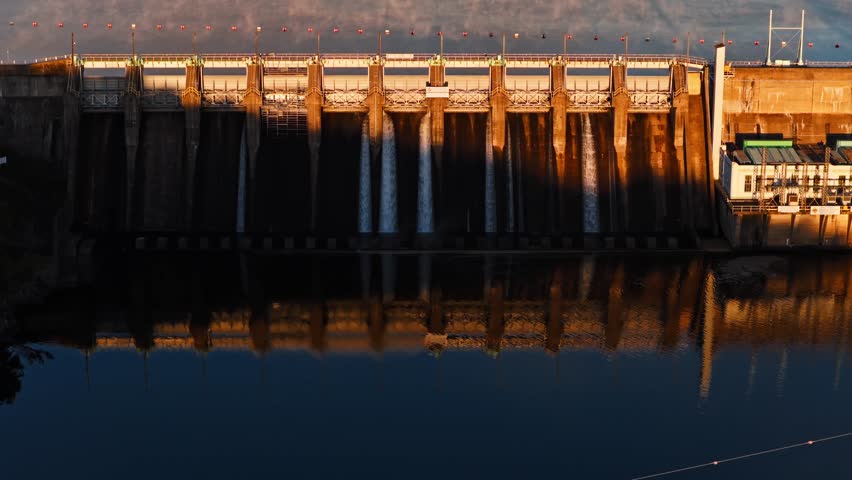 Spillways Of Carpenter Dam Park On The Ouachita River Near Hot Springs, Arkansas, United States. Aerial Tilt-up Shot