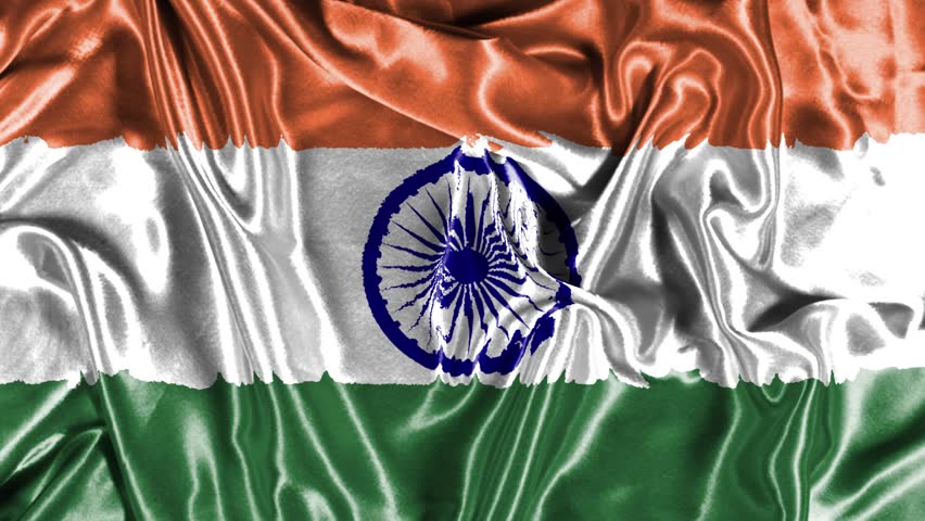 Waving Indian Flag Silk Tricolor With Ashoka Chakra On Textured Satin Fabric Background