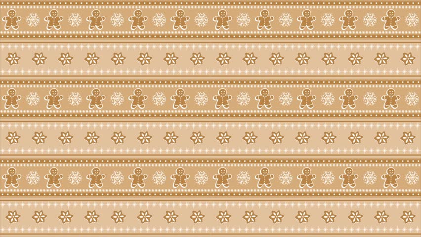 Christmas Cookies Striped Animated Pattern. Loop Geometric Background with Gingerbread Cookies. Gingerbread Man, Star, Snowflake, Stripe. Video in Brown, White on Caramel Background