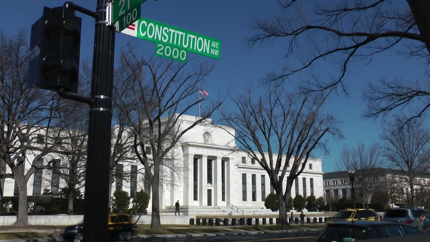 WASHINGTON, DC - CIRCA 2012: Federal Reserve Building, Constitution Ave. sign f,g,. Art Deco building was designed by Paul Philippe Cret, completed in 1937.  Also called Eccles Building. Royalty-Free Stock Footage #4037581