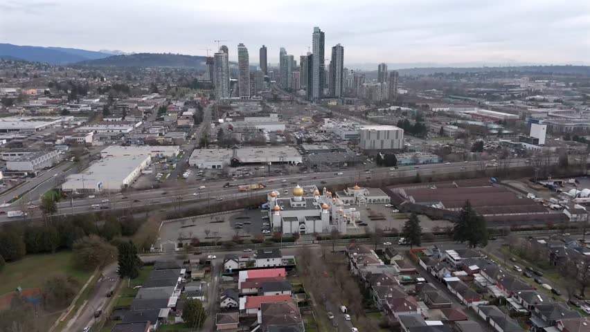 Metrotown Neighbourhood In Burnaby, British Columbia, Canada. Aerial Rotate Shot