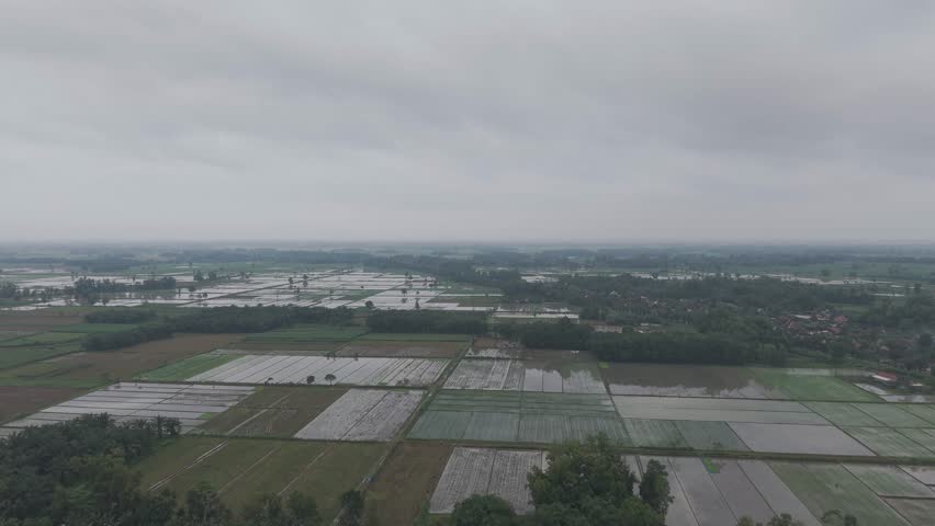 Aerial view of farm land with fields
