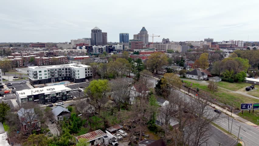aerial of suburbs in greensboro nc and housing