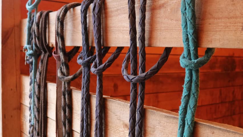 Close-up shot of ropes stacked on wooden wall, suitable for decorative or architectural purposes.