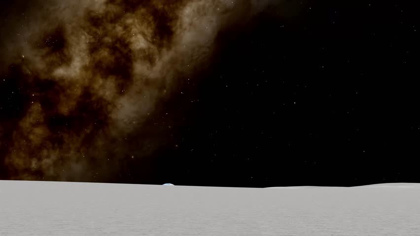 Cinematic 3D render of the iconic Earthrise phenomenon. High-quality realistic animation showcasing the blue planet Earth slowly rising above the desolate, cratered lunar horizon in the dark void of space. 4K Ultra HD 60FPS. Perfect for historical space exploration, Apollo missions, astronomy, science, and documentary projects.