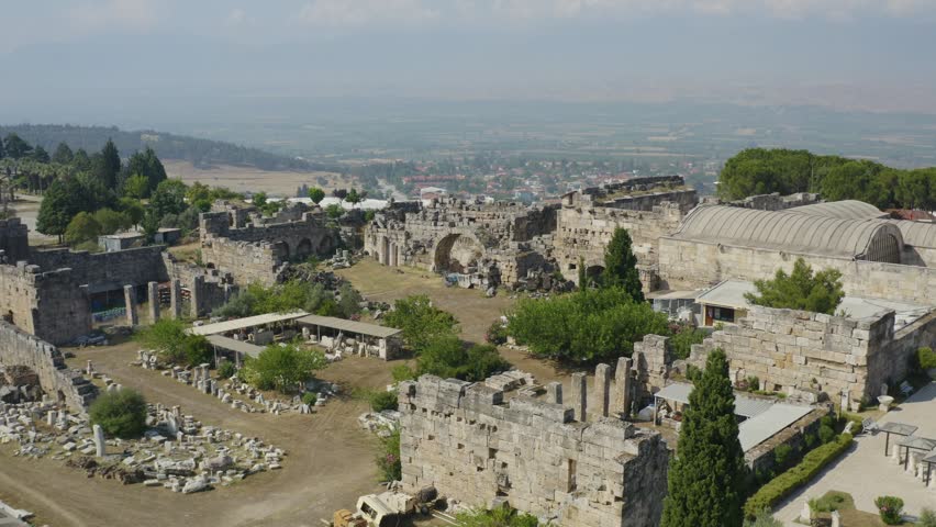 Aerial View of Hierapolis Ancient City and Museum Pamukkale Turkey