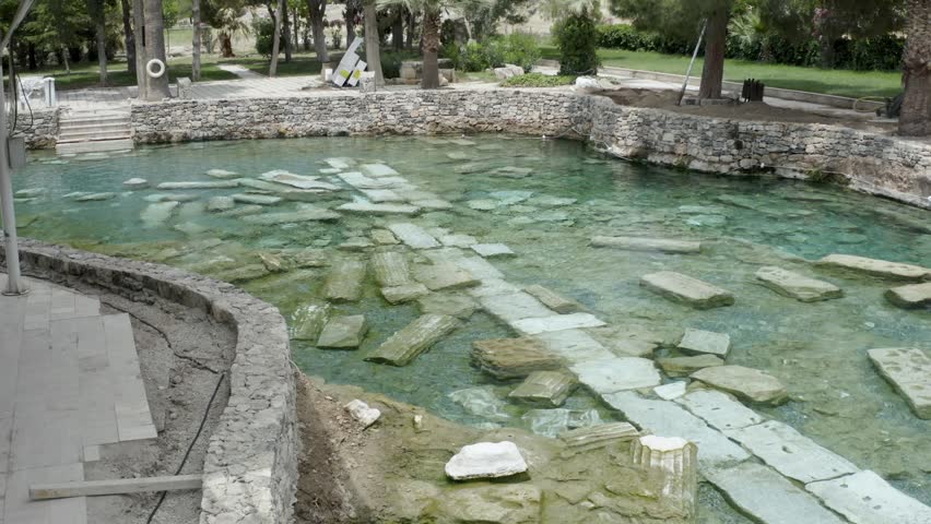 Ancient Ruins Underwater in Pamukkale Cleopatra Pool Denizli Turkey