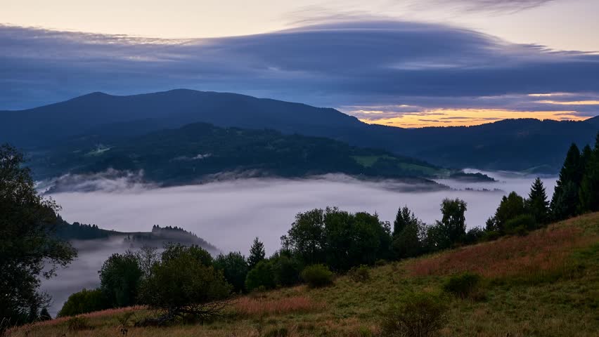 Mountain Sunrise Timelapse Foggy Valley Clouds