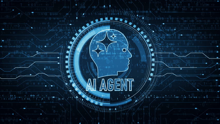 AI agent artificial intelligence symbol abstract digital concept. Network, cyber technology and computer background seamless and looped.