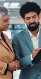 Business, people and discussion with tablet in office for revenue update, market trends or teamwork. Flare, financial advisor and manager with tech for investment guidance, explain insurance and CRM - Powered by Shutterstock - Get 15% off with code: PIKWIZARD15