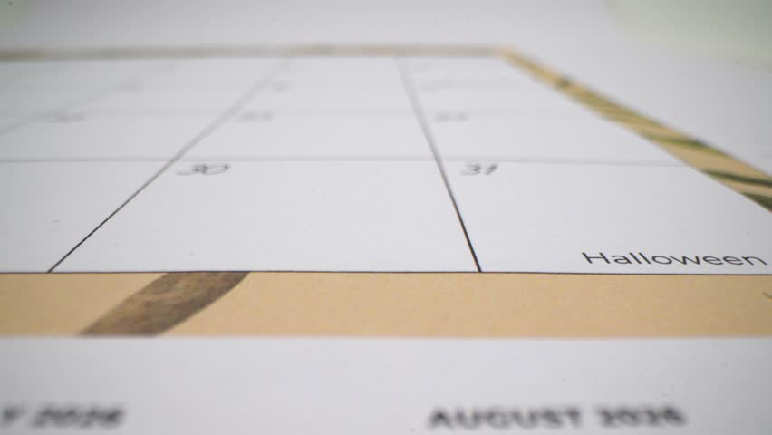 Close up of calendar showing Halloween date
