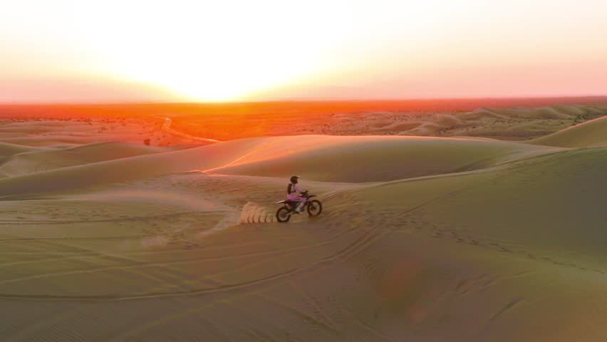 Motorcycle Riders on The Golden Dunes, Hugh T. Osborne Lookout, Imperial Sand Dunes National Recreation Area, California, USA