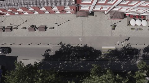 Sideways Drone Flight above Urban Road Top