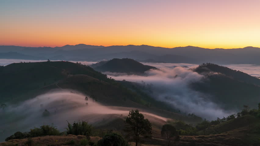 Top view Morning Mist and Viewpoint with Layers of Mountains