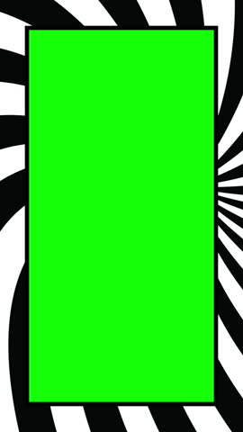 This graphic features a striking black and white radial burst pattern framing two vibrant green screen rectangles