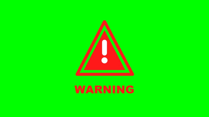 Warning sign with an exclamation point animates onto a green screen background