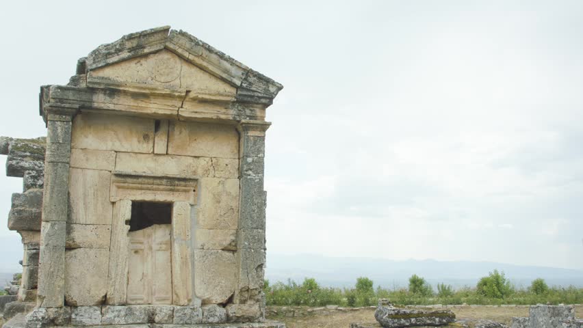Ancient Sarcophagus Tomb on Pamukkale Travertines Denizli Turkey