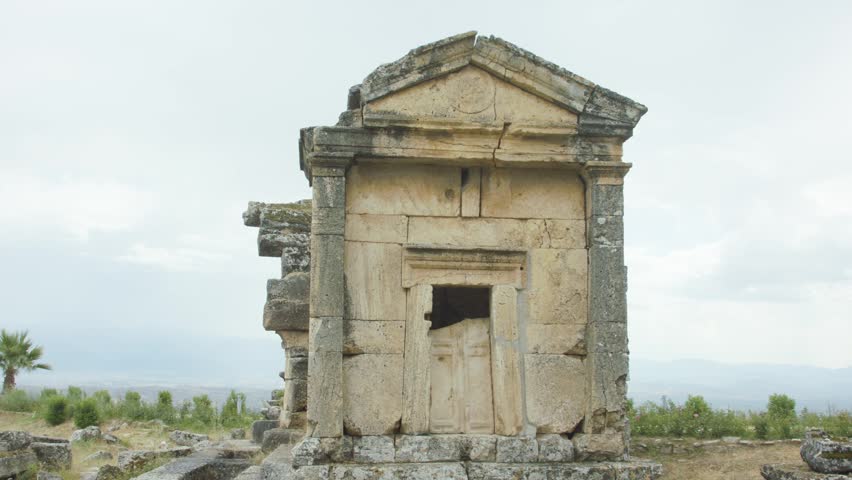 Ancient Sarcophagus Tomb on Pamukkale Travertines Denizli Turkey