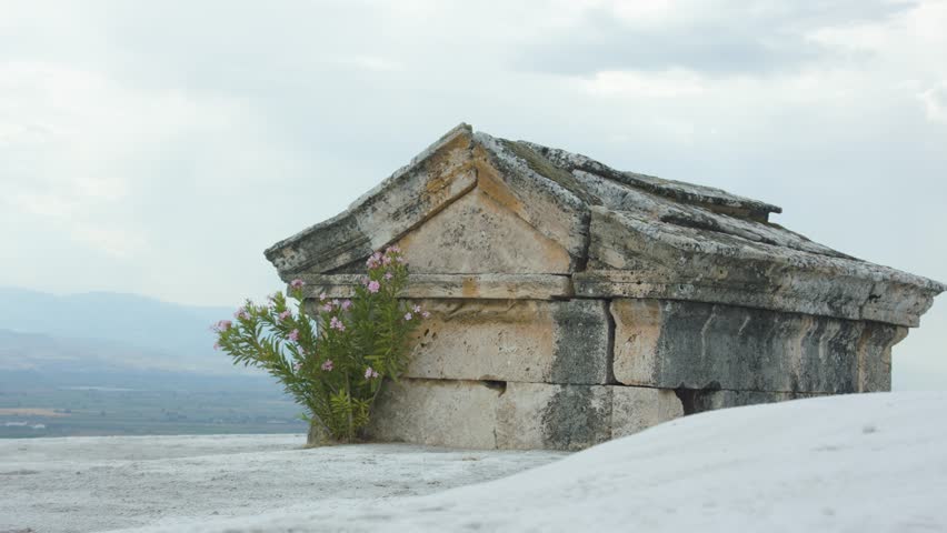 Ancient Sarcophagus Tomb on Pamukkale Travertines Denizli Turkey