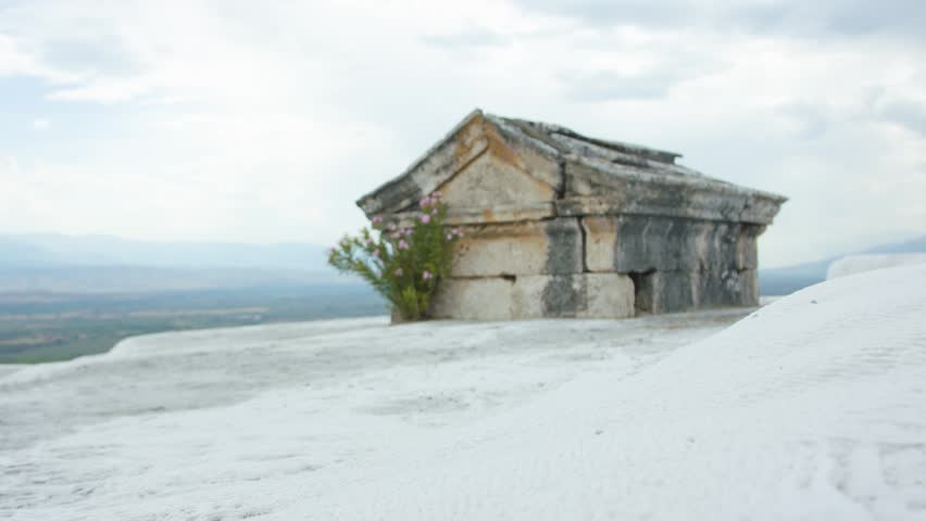 Ancient Sarcophagus Tomb on Pamukkale Travertines Denizli Turkey