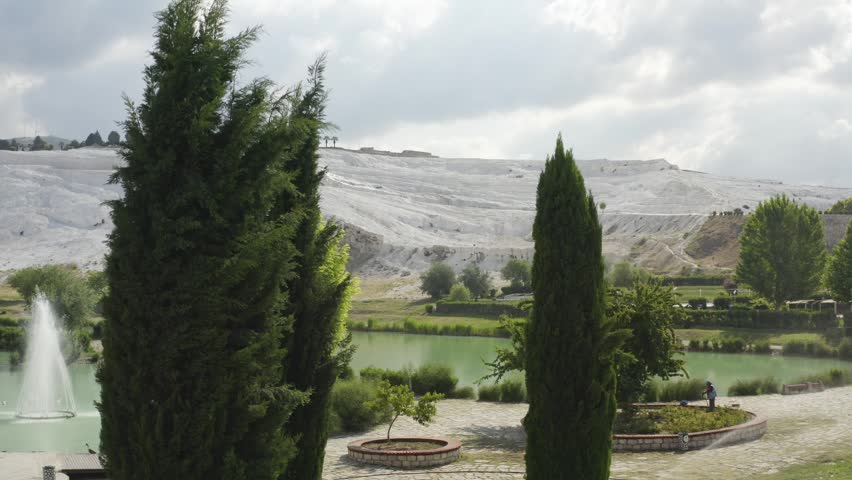 Aerial View of Pamukkale Natural Pools Landscape Turkey.