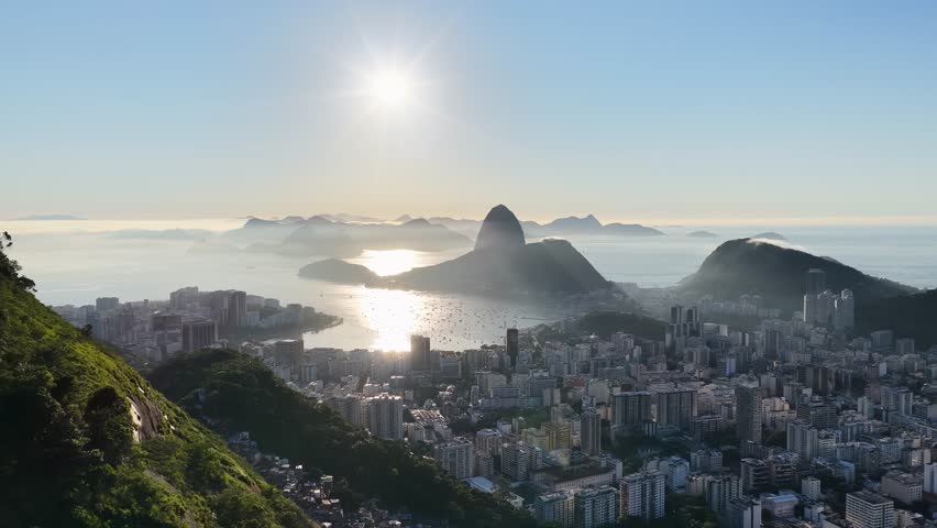 Sugarloaf Mountain At Sunrise In Rio De Janeiro In Brazil. Colorful Skyline. Sugarloaf Mountain. Guanabara Bay Landscape. Sugarloaf Mountain In Brazil.