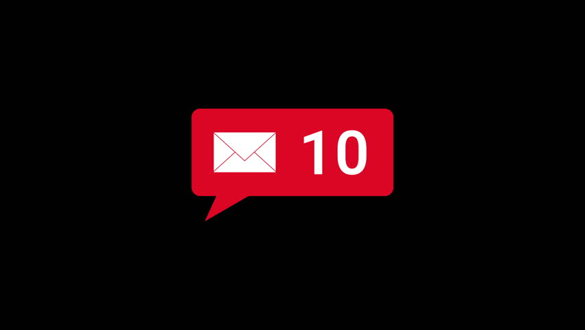 Mail inbox notification icon animation counting 1 to 99 with black background, 4k