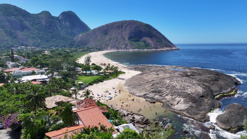 Itacoatiara Beach In Niteroi Rio De Janeiro Brazil. Travel Landscape. Tropical Scenery. Nature Skyline. Itacoatiara Beach In Niteroi Rio De Janeiro Brazil. Tourism Landmark.