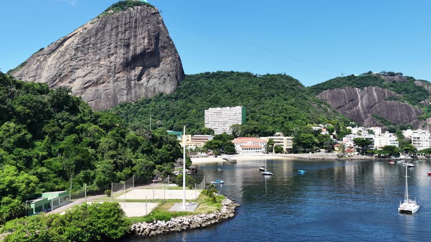 Outside Beach In Rio De Janeiro In Brazil. Sugarloaf Mountain Landscape. Downtown City. Guanabara Bay Skyline. Outside Beach In Rio De Janeiro In Brazil. Tourism Landmark.
